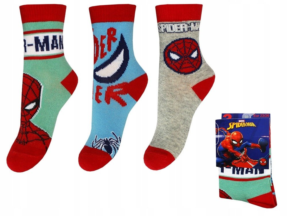 Spiderman sokker 3-pak grå/grøn/blå - Kidzy.dk